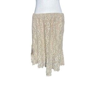 Vtg Floral Lace Flare Skirt Tan Ivory Cotton Boho Feminine Asymmetrical Sz 3XL